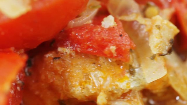 Fried pollock with onions