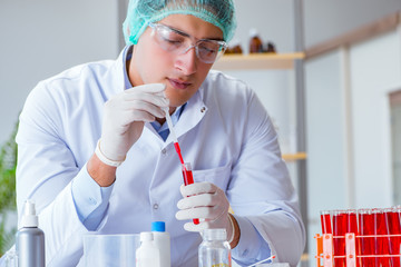 Young doctor working on blood test in lab hospital