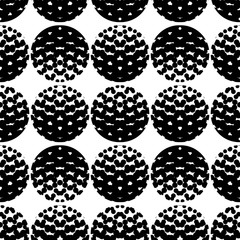 Seamless monochrome geometric pattern with circles and dots. Vector clip art.