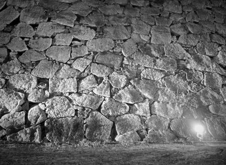 Black and white background of Japanese castle wall and lighting with empty space for copy