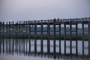 Fototapeta na wymiar U-Bein Bridge at Taung Tha Man Lake, Mandalay, Myanmar
