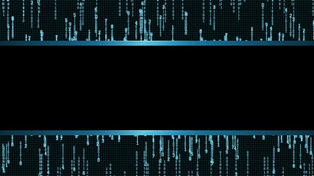 Blue binary code strings border looped animation background