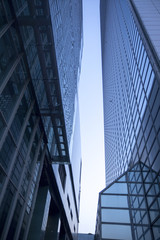 skyscrappers which is made of mirrors whole of the wall