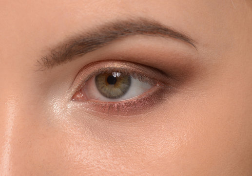Closeup of beautiful woman eye with makeup