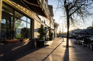 Beautiful view of old town in Europe in beautiful golden evening light at sunset in summer