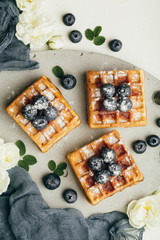 Belgian waffles with fresh berries and mint