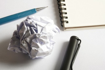 sketch drawing set. Crumpled paper, pencil, fountain pen, notebook. with high contrast theme. © SeemaLotion
