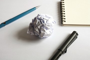 sketch drawing set. Crumpled paper, pencil, fountain pen, notebook. with high contrast theme. © SeemaLotion