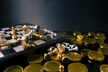 chess game with gold coin