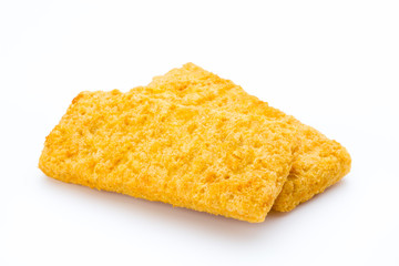 Fish fingers on the white background.
