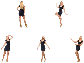 Collage of woman in fashion look isolated on white