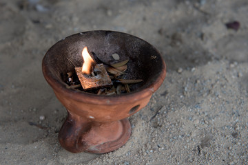 Religious censer with burning candle