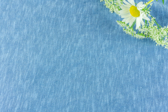 Cotton fabric in blue with summer flowers