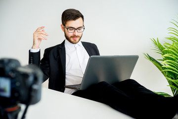 Male video blogger