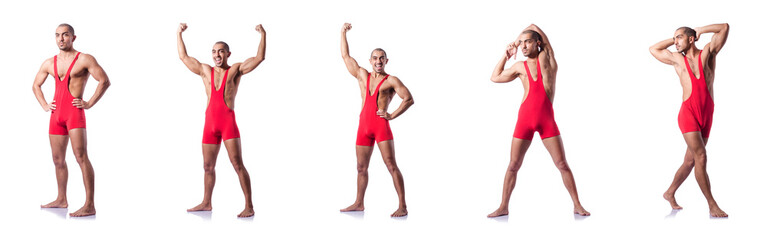 Fototapeta premium Young wrestler isolated on the white