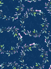 Watercolor pine cones branch leaves