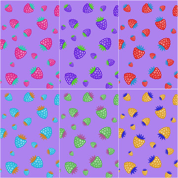 Mix  six berries pattern on purple isolated background , wallpaper