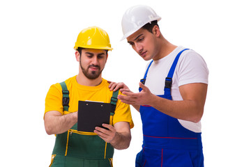 Two workers isolated on the white background