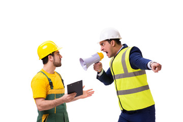 Two workers isolated on the white background