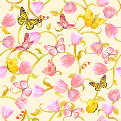 graceful seamless texture with nature fantasy. watercolor painting