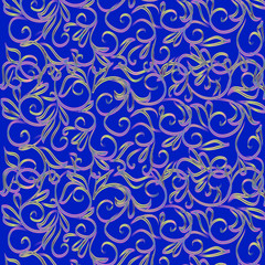 Blue background with gold floral ornament. Illustration.