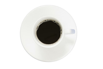 Top view of a cup of coffee  isolate on whit  background