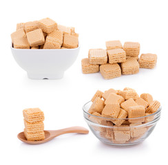 Milk wafers cubes isolated on white background