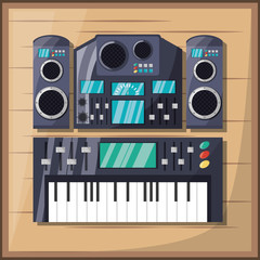 electric keyboard with amplifier speaker and console music vector illustration