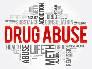 Drug Abuse word cloud collage, health concept background