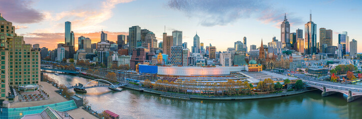 Melbourne city skyline at twilight