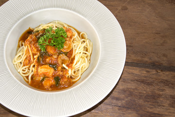 Spaghetti sausage with chilli
