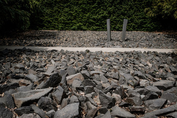 Gray stone block in the garden