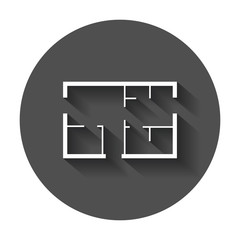 House plan simple flat icon. Vector illustration with long shadow.