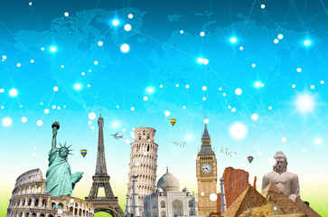 Famous landmarks of the world connected to each other