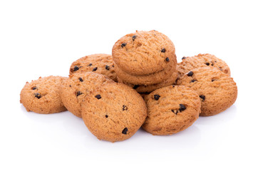 Chocolate chip cookie on white background