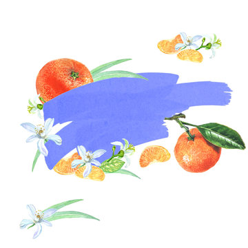 design with tangerines and place for a label