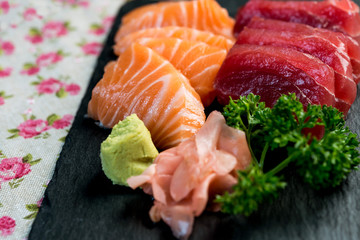 Japanese food fresh raw fish mixed sashimi