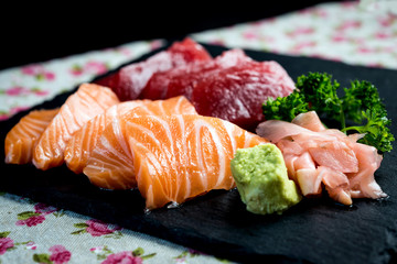 Japanese food fresh raw fish mixed sashimi