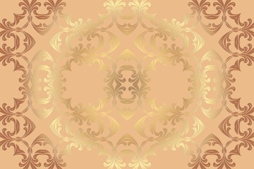 Orange graphic ornament orange abstract illustration Dark Vintage background, damask pattern abstract background with repeating elements