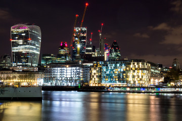 Fototapeta na wymiar London skyline by night, panoramic view. UK