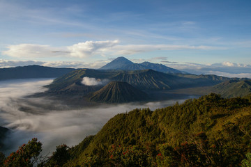 Fototapeta na wymiar Tourist view of Mount Bromo at Bromo Tengger Semeru National Park, East Java, Indonesia 