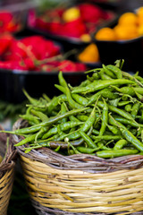 Fresh spicy green chili peppers
