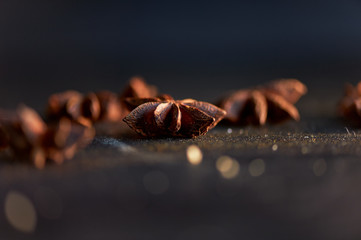 Macro image of star anise.Eastern seasoning for desserts
