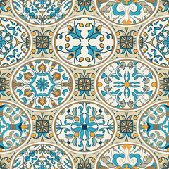 Vector seamless texture. Beautiful patchwork pattern for design and fashion with decorative elements