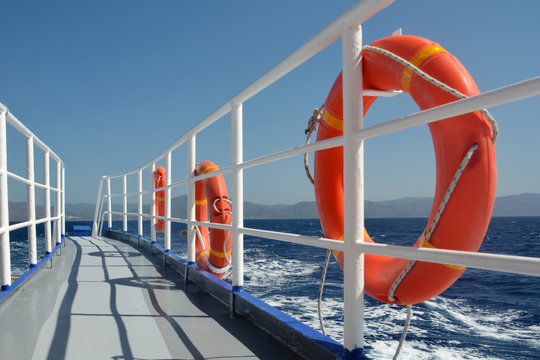 Horizon View From Empty Cruise Ship Deck On A Sunny Day