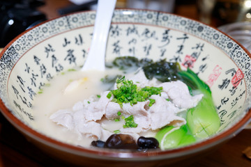 Traditional chinese beef soup with noodles