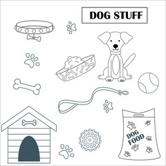 Dog stuff and accessories isolated on white. illustration.