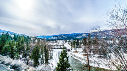 View of the Nicola River on a cold winter day from Highway 8 between Spences Bridge and Merritt in central British Columbia