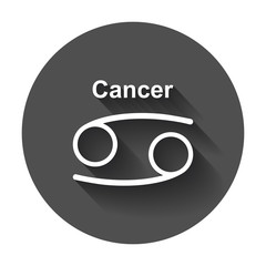 Obraz premium Cancer zodiac sign. Flat astrology vector illustration with long shadow.