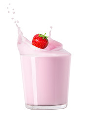 strawberry falling in yoghurt